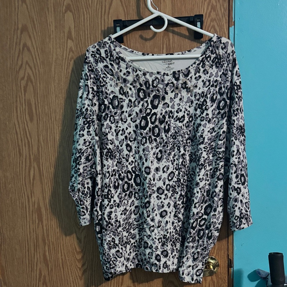Cato Black and White Animal Print Long Sleeve Top